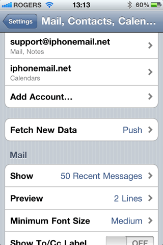 Tap Add Account... iPhonemail presentation