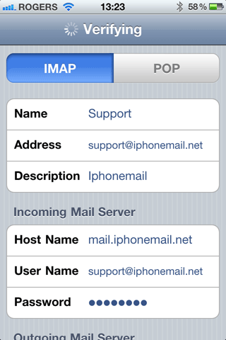 Enter server settings and Tap Next iPhonemail presentation